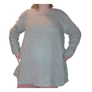FLAX Linen Tunic Top Lagenlook Muted Sage Green Oversized Relaxed Fit FLAW